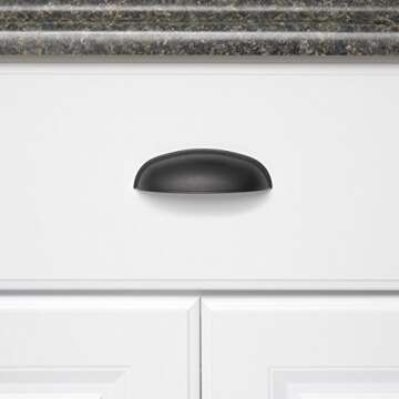 Amazon Basics Modern Bin Cup Drawer Pull, 4.13-inch Length (3-inch Hole Center), Flat Black, 10-Pack