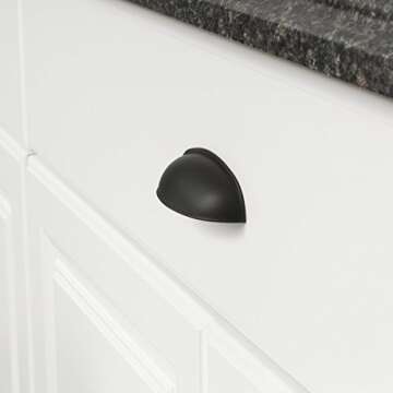 Amazon Basics Modern Bin Cup Drawer Pull, 4.13-inch Length (3-inch Hole Center), Flat Black, 10-Pack