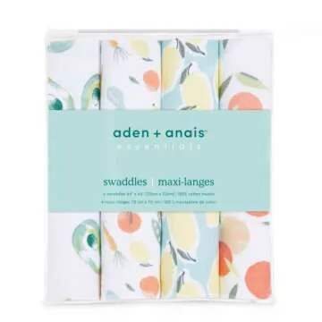 aden + anais Essentials Muslin Swaddle Blankets, Newborn Receiving Blanket for Swaddling, 100% Cotto...