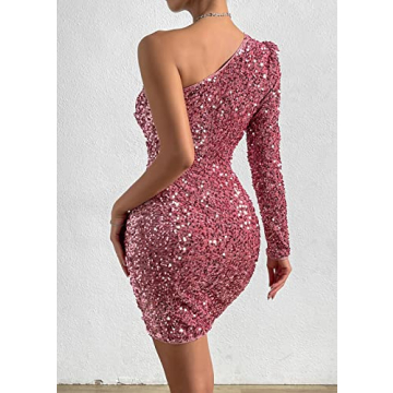 Feditch One Shoulder Sequin Dress for Parties and Club