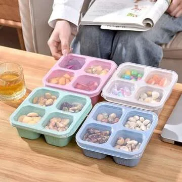 Eco-friendly 4 Compartment Snack Bento Box for Healthy Lunches