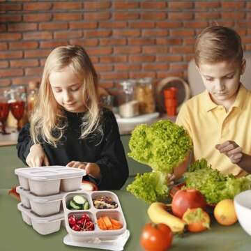 Snack Box Container,4Pack Meal Prep Containers Reusable, 4 Compartments Meal Prep Lunch Snack Travel Containers for Kids Adults, Divided Food Storage Containers for School Work Travel (4 Pack,Beige)