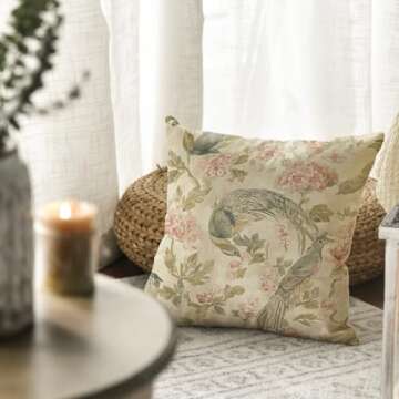 AVOIN colorlife Chinoiserie Flowers Birds Light Green Throw Pillow Cover, 18 x 18 Inch Cushion Case Indoor Outdoor Decoration for Sofa Couch Farmhouse