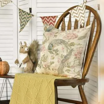 AVOIN Chinoiserie Flowers Birds Throw Pillow Cover