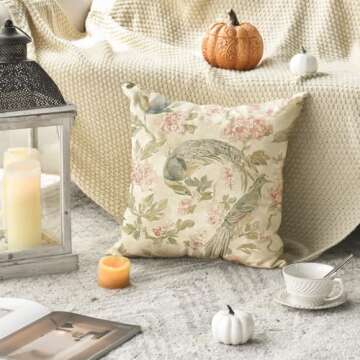 AVOIN colorlife Chinoiserie Flowers Birds Light Green Throw Pillow Cover, 18 x 18 Inch Cushion Case Indoor Outdoor Decoration for Sofa Couch Farmhouse