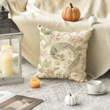 AVOIN Chinoiserie Flowers Birds Throw Pillow Cover