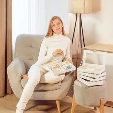 ProCase 5 Layers Stackable Jewelry Tray Box, Stackers Jewelry Trays for Dresser Drawer Storage, Jewelry Organizer Case with Lid -White