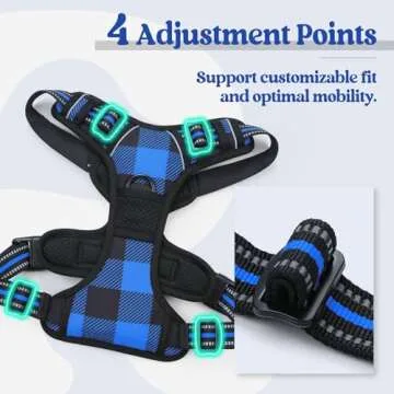 rabbitgoo Dog Harness No-Pull, Comfortable Padded Plaid Harness with Handle Easy Control, Adjustable Reflective Pet Vest with 2 Leash Clips for Small Dog, Blue Plaid, S