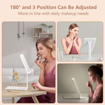 wobsion Rechargeable Travel Makeup Mirror with Lights, LED Portable Vanity Mirror with 3 Color Modes, Folding Mirrors for Women, 1500mAh, White