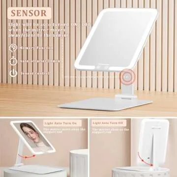 wobsion Rechargeable Travel Makeup Mirror with Lights, LED Portable Vanity Mirror with 3 Color Modes, Folding Mirrors for Women, 1500mAh, White