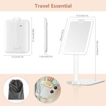 wobsion Rechargeable Travel Makeup Mirror with Lights, LED Portable Vanity Mirror with 3 Color Modes, Folding Mirrors for Women, 1500mAh, White