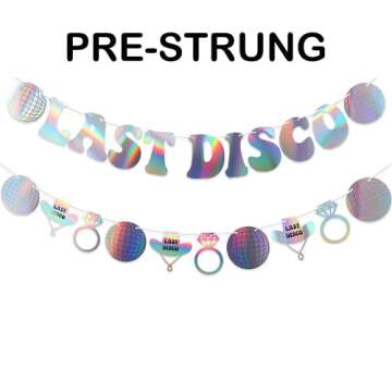 Last Disco Banner Bachelorette Party Decorations, Iridescent Silver Last Disco Banner for Western Cowgirl Bachelorette Bridal Shower Party, Retro Disco Party (Sliver)