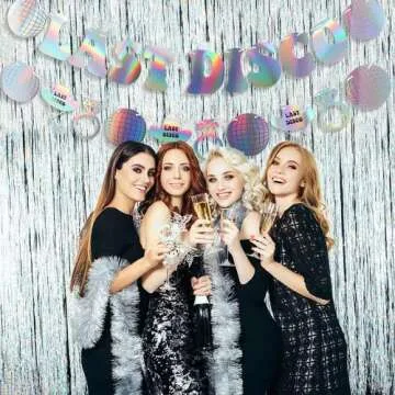 Last Disco Banner Bachelorette Party Decorations, Iridescent Silver Last Disco Banner for Western Cowgirl Bachelorette Bridal Shower Party, Retro Disco Party (Sliver)