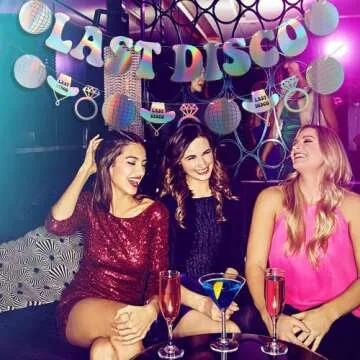 Last Disco Banner Bachelorette Party Decorations, Iridescent Silver Last Disco Banner for Western Cowgirl Bachelorette Bridal Shower Party, Retro Disco Party (Sliver)