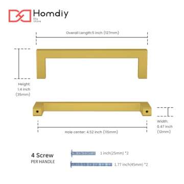 homdiy 6 Pack Brushed Brass Cabinet Pulls for Kitchen and Dresser