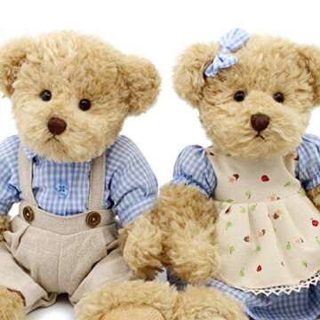 oits cute 2-Pack Teddy Bear,Cute Stuffed Animal,Couple Gift Soft Plush Toy 11inch (Blue Plaid Clothes)