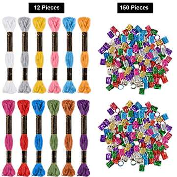 162 Pieces Hair Accessory Set - 12 Braiding Strings for Hair and 150 Metal Cuffs in Colorful Designs