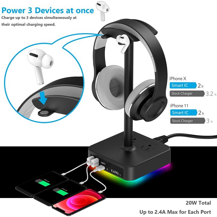 KAFRI RGB Headphone Stand with USB Charger