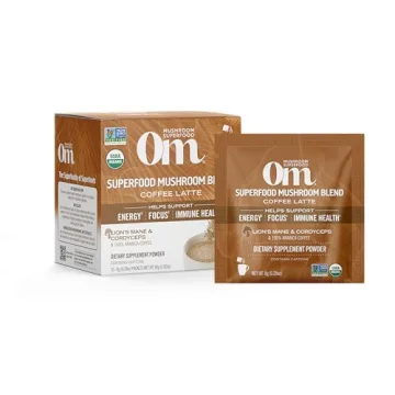 OM Mushroom Superfood Coffee Latte Blend - 10 Pack of Mushroom Powder for Energy & Clarity