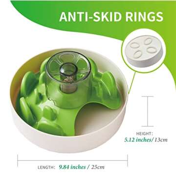 PetDreamHouse Spin Interactive Slow Feeder Bowl for Dogs - UFO Green - Skill Level: Tricky - Fun and Healthy Feeding with Movable, Adjustable Center Puzzle Piece for All Dogs and Food Types