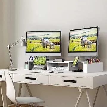 Simple Houseware Dual Monitor Stand with Drawer - White