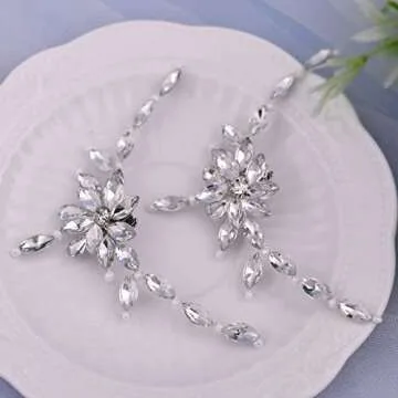 ULAPAN 2 Pcs Rhinestone Shoe Clips for Pumps Wedding, Bridal Shoe Buckles Clips for Women (Silver)