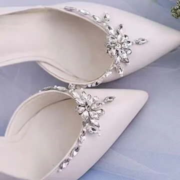 ULAPAN 2 Pcs Rhinestone Shoe Clips for Pumps Wedding, Bridal Shoe Buckles Clips for Women (Silver)