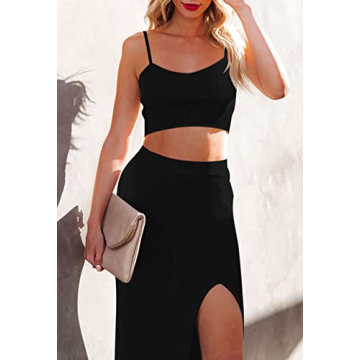 Stylish Women's Knit Cami Crop Top and Bodycon Skirt Set