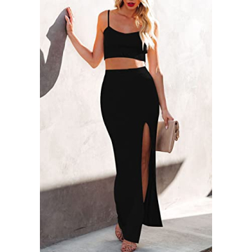 Stylish Women's Knit Cami Crop Top and Bodycon Skirt Set