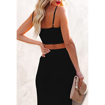 Stylish Women's Knit Cami Crop Top and Bodycon Skirt Set
