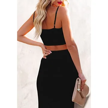 Stylish Women's Knit Cami Crop Top and Bodycon Skirt Set
