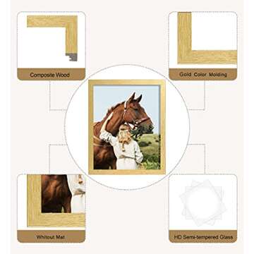 ELSKER&HOME 8x10 Picture Frame Gold Set of 6 - Multi Photo Frames Collage with HD Real Glass for Table Top or Wall Mount Display