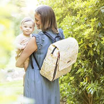 Petunia Pickle Bottom Boxy Backpack Diaper Bag for Parents | Top-Selling Stylish Baby Bag | Sophisticated & Spacious Backpack for On The Go Moms | Disney's Beauty & The Beast - Whimsical Belle