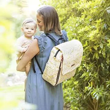 Petunia Pickle Bottom Boxy Backpack Diaper Bag for Parents | Top-Selling Stylish Baby Bag | Sophisticated & Spacious Backpack for On The Go Moms | Disney's Beauty & The Beast - Whimsical Belle