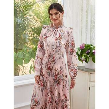 ESAAH Women's Fashion Dress 2022 Tie Neck Allover Floral -line Dress Fashion Beauty Unique Comfortable Charming (Color : Baby Pink, Size : X-Large)