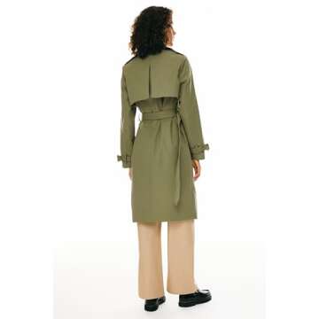 Orolay Women's 3/4 Length Double Breasted Trench Coat Lapel Jacket with Belt Green M