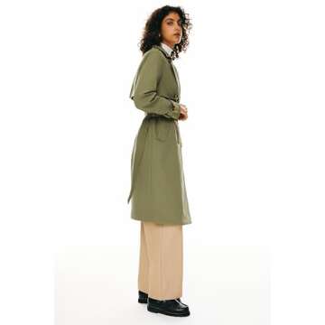 Orolay Women's 3/4 Length Double Breasted Trench Coat Lapel Jacket with Belt Green M
