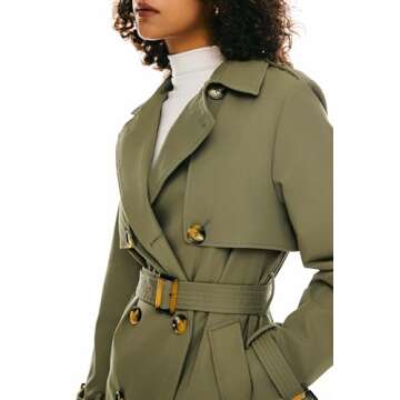 Orolay Women's 3/4 Length Double Breasted Trench Coat Lapel Jacket with Belt Green M