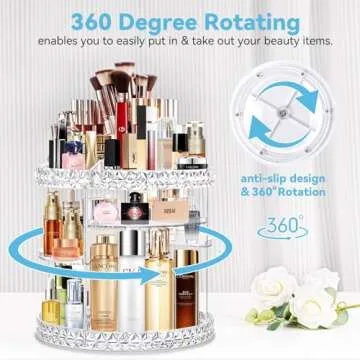 Kingtaily Rotating Makeup Organizer Spinning for Vanity, 360 Rotation with 6 Adjustable Layers, Large Capacity Vanity Skin-care Organizers Clear Perfume