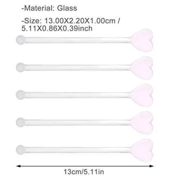 Glass Swizzle Sticks for Cocktails Drinks, 5Pcs Heart Shape Drink Swizzle Sticks Glass Coffee Beverage Cocktail Stirrers Stirring Spoons for Restaurant Home Bar Party
