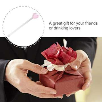 Glass Swizzle Sticks for Cocktails Drinks, 5Pcs Heart Shape Drink Swizzle Sticks Glass Coffee Beverage Cocktail Stirrers Stirring Spoons for Restaurant Home Bar Party