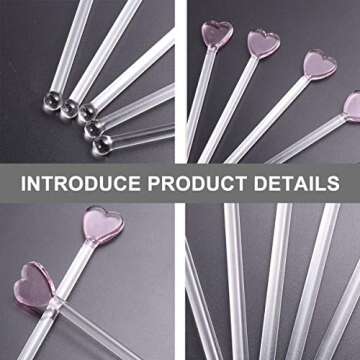 Glass Swizzle Sticks for Cocktails Drinks, 5Pcs Heart Shape Drink Swizzle Sticks Glass Coffee Beverage Cocktail Stirrers Stirring Spoons for Restaurant Home Bar Party