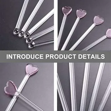 Glass Swizzle Sticks for Cocktails Drinks, 5Pcs Heart Shape Drink Swizzle Sticks Glass Coffee Beverage Cocktail Stirrers Stirring Spoons for Restaurant Home Bar Party