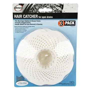 DANCO Tub Drain Protector Hair Catcher | Strainer | Bathtub Drain Snake, Snare and Auger | Hair Drain Clog Prevention | 3-Pack (10876), White