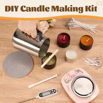 Anpro Candle Making Supplies, Candle Making Kit w/Wax Melter, DIY Gift for Kids, Beginners, Including 70w Electronic Stove, 900ml Candle Make Pot,Candle Wicks,Wicks Holder,Thermometers(Pink)