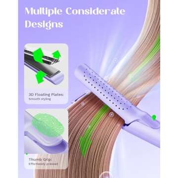 Wavytalk Airflow Styler Curling Iron with 360° Cooling Air, Hair Straightener and Curler 2 in 1, Adjustable Temp. for All Hair Types, Lock in Curls Quicker, Dual Voltage, Purple