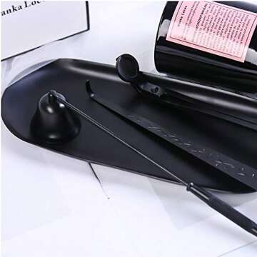 YONUFI Candle Snuffer, Candle Wick Trimmer Wick Dipper with Tray 4 in 1 Candle Accessory Set (Black)