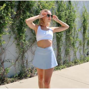 ED3SIZE Skorts for Women with Pockets Tennis Skirt with Shorts High Waist Golf Skorts Pleated Athletic Workout Running Fall Skirts (Light Blue, S)