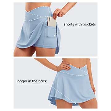 ED3SIZE Skorts for Women with Pockets Tennis Skirt with Shorts High Waist Golf Skorts Pleated Athletic Workout Running Fall Skirts (Light Blue, S)