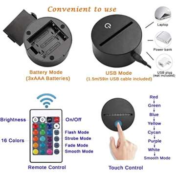 Holinox 3D Lamp Gadget Gift with Remote Control 16 Led Colors , MFT-015